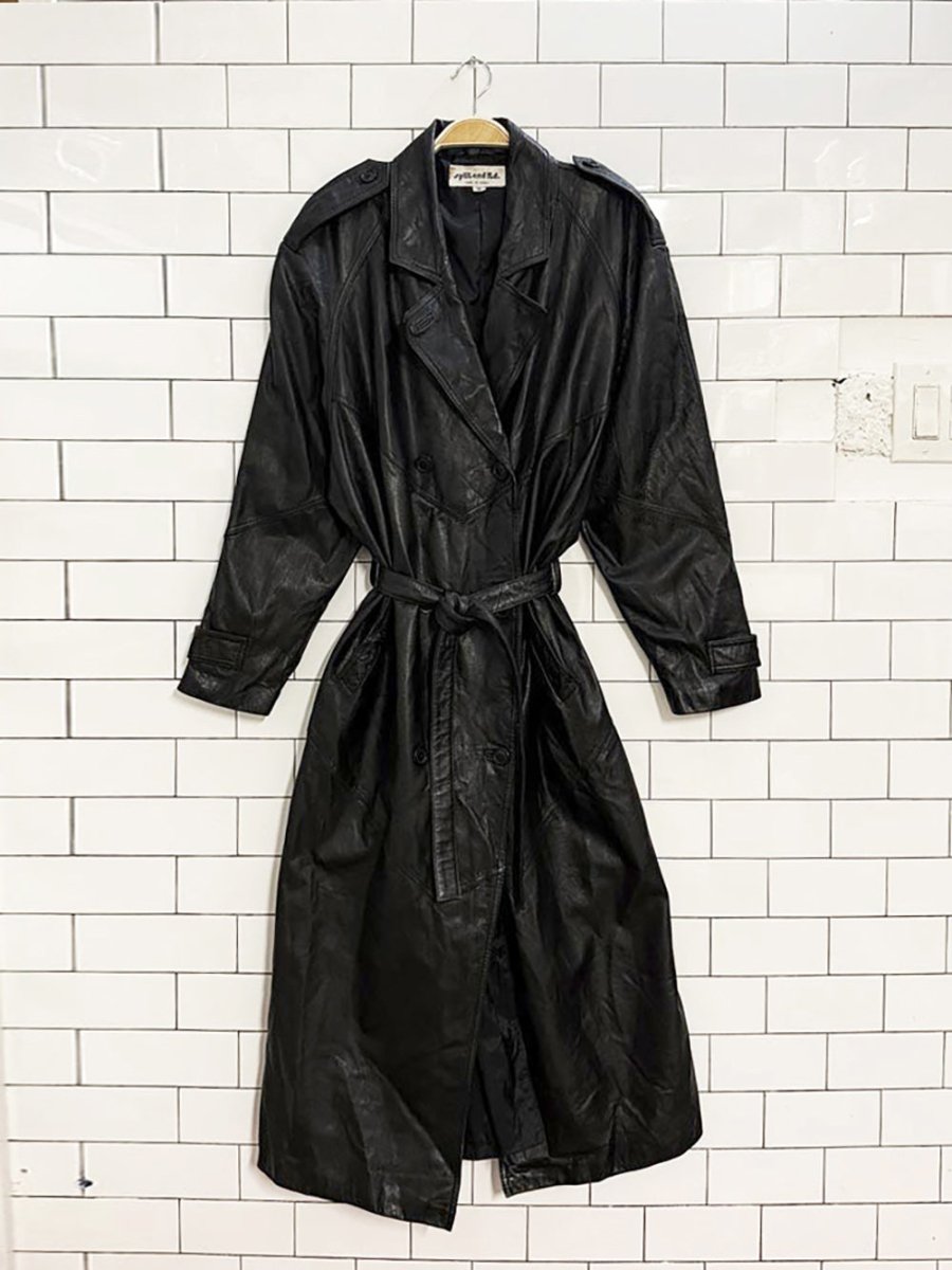 vintage split end ltd. soft leather v - stitch detail belted trench coat - good market thrift store