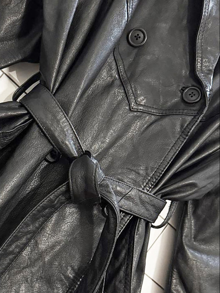 vintage split end ltd. soft leather v - stitch detail belted trench coat - good market thrift store