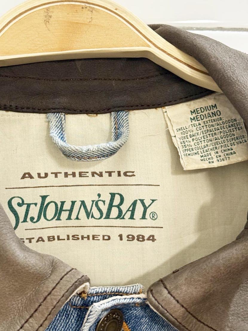 vintage st. john's bay leather collar denim jacket | made in USA - good market thrift store