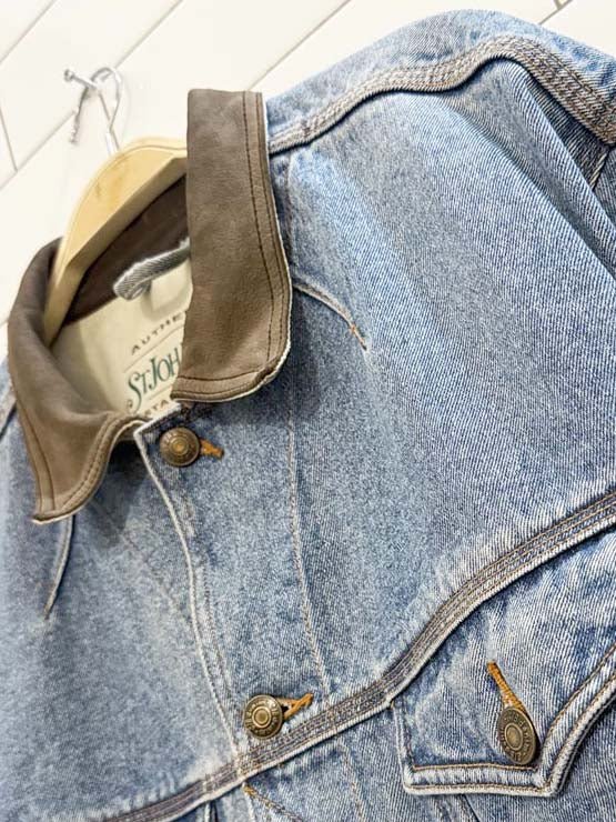 vintage st. john's bay leather collar denim jacket | made in USA - good market thrift store