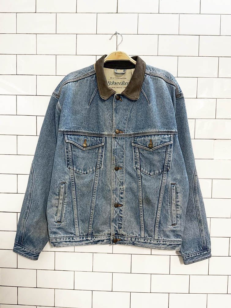 vintage st. john's bay leather collar denim jacket | made in USA - good market thrift store