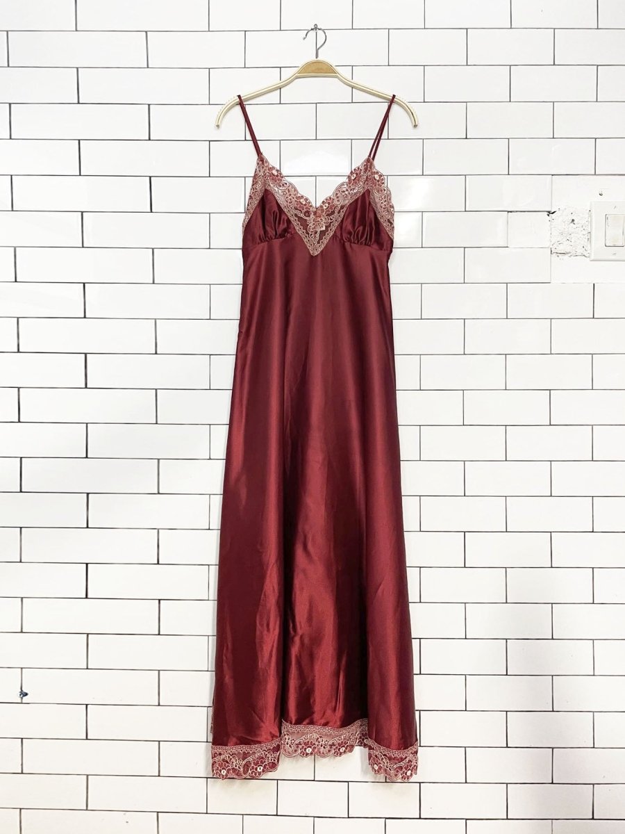 vintage st michael lace trim satin maxi slip dress - good market thrift store