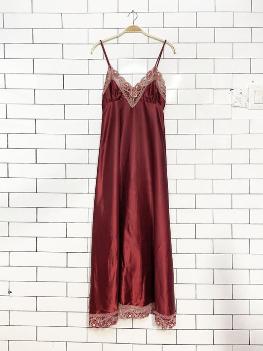 vintage st michael lace trim satin maxi slip dress - good market thrift store