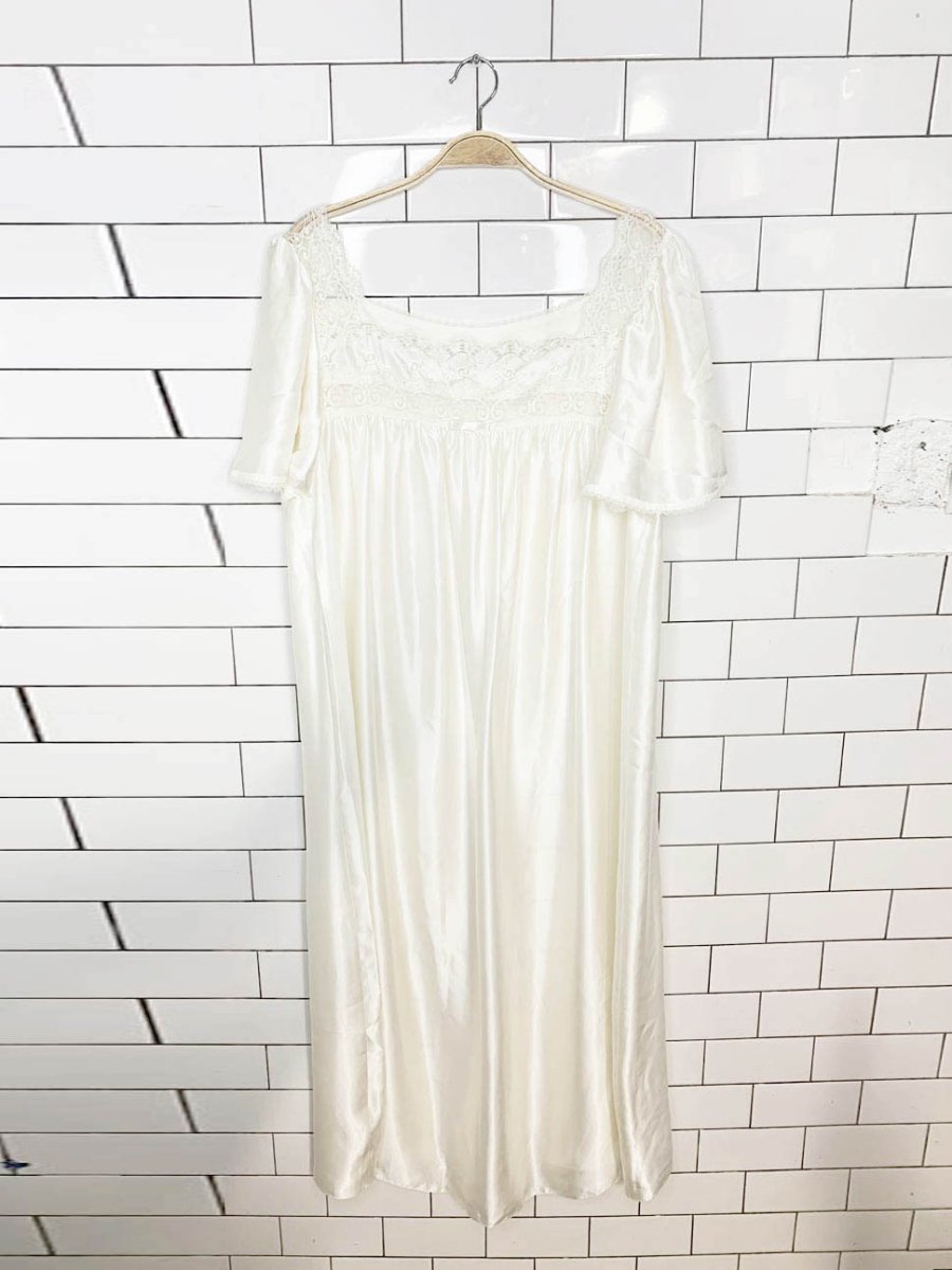 vintage st michael satin lace trim flutter sleeve slip dress - good market thrift store