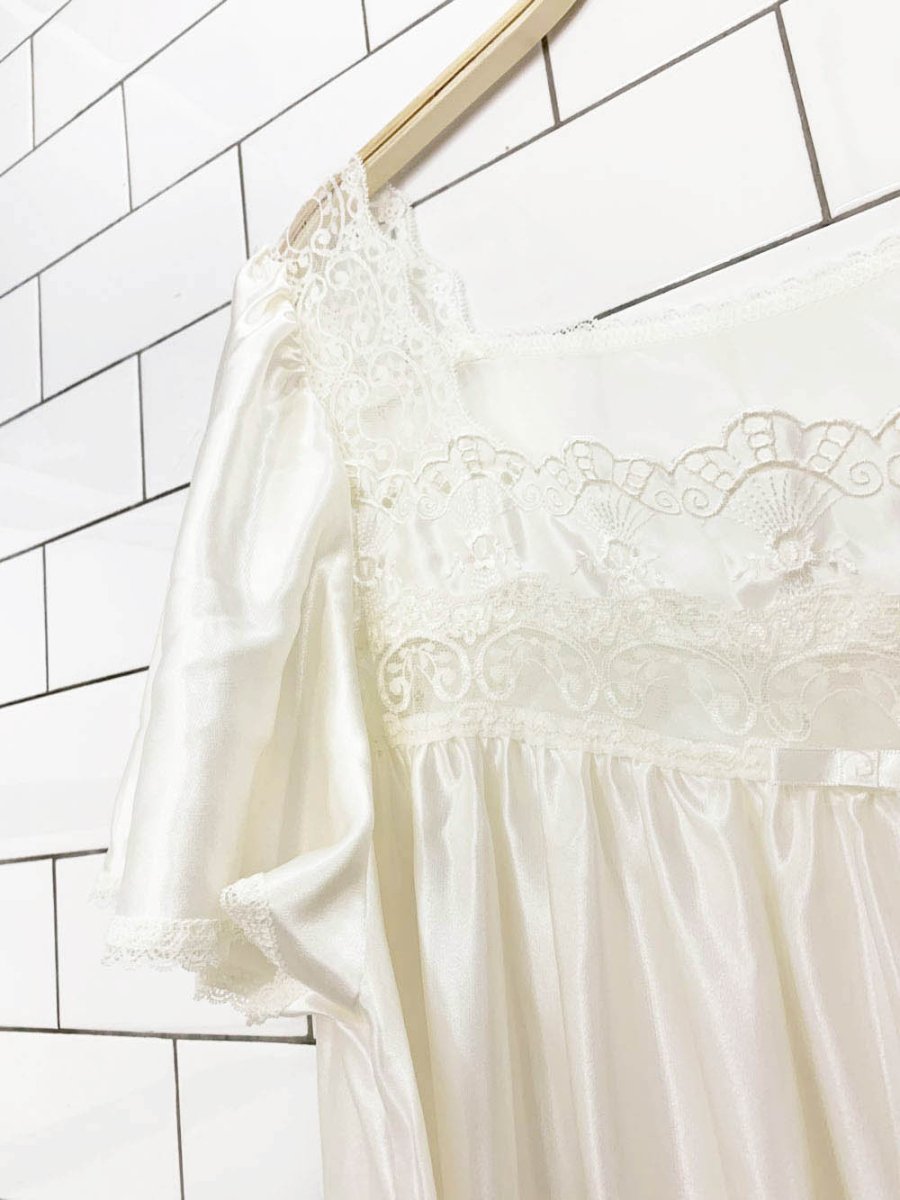 vintage st michael satin lace trim flutter sleeve slip dress - good market thrift store