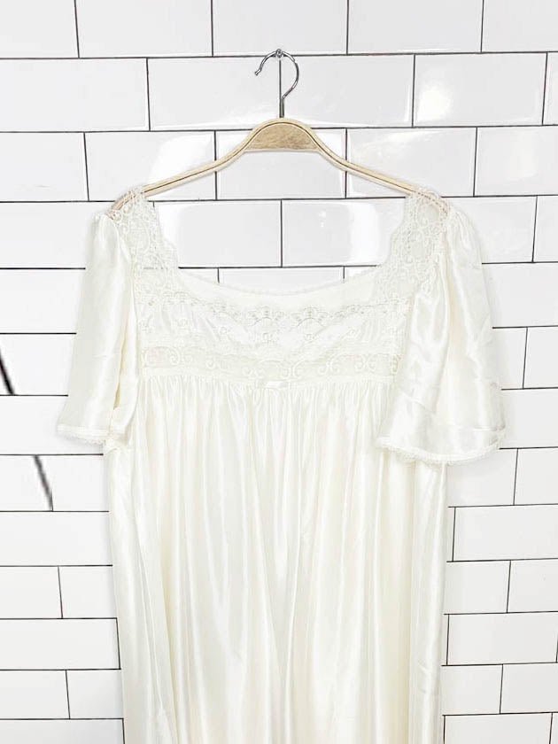 vintage st michael satin lace trim flutter sleeve slip dress - good market thrift store