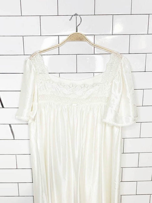 vintage st michael satin lace trim flutter sleeve slip dress - good market thrift store