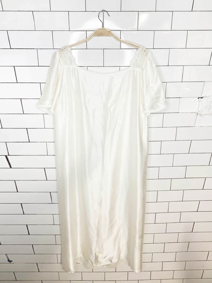 vintage st michael satin lace trim flutter sleeve slip dress - good market thrift store