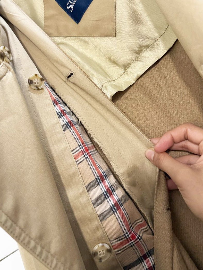 vintage stafford double breasted belted trench coat | wool - blend removable lining - good market thrift store