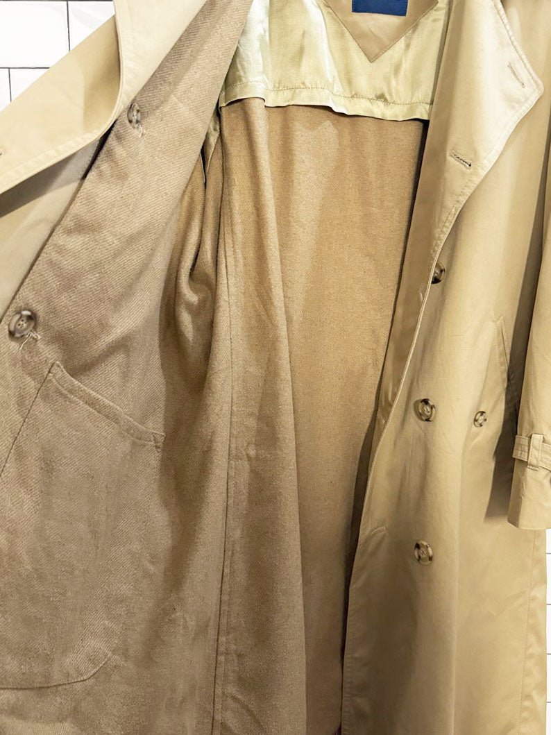 vintage stafford double breasted belted trench coat | wool - blend removable lining - good market thrift store