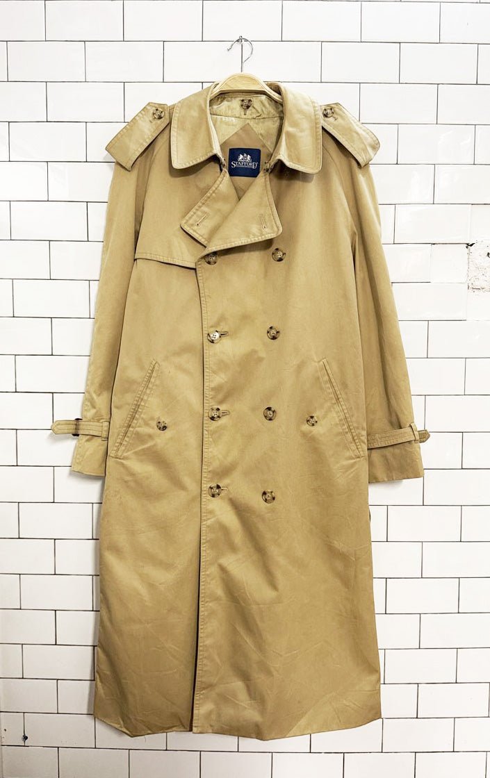 vintage stafford double breasted belted trench coat | wool - blend removable lining - good market thrift store
