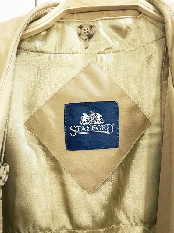 vintage stafford double breasted belted trench coat | wool - blend removable lining - good market thrift store