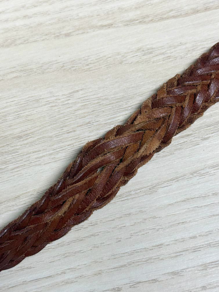 vintage steel sport leather braided brass buckle belt | made in Argentina - good market thrift store