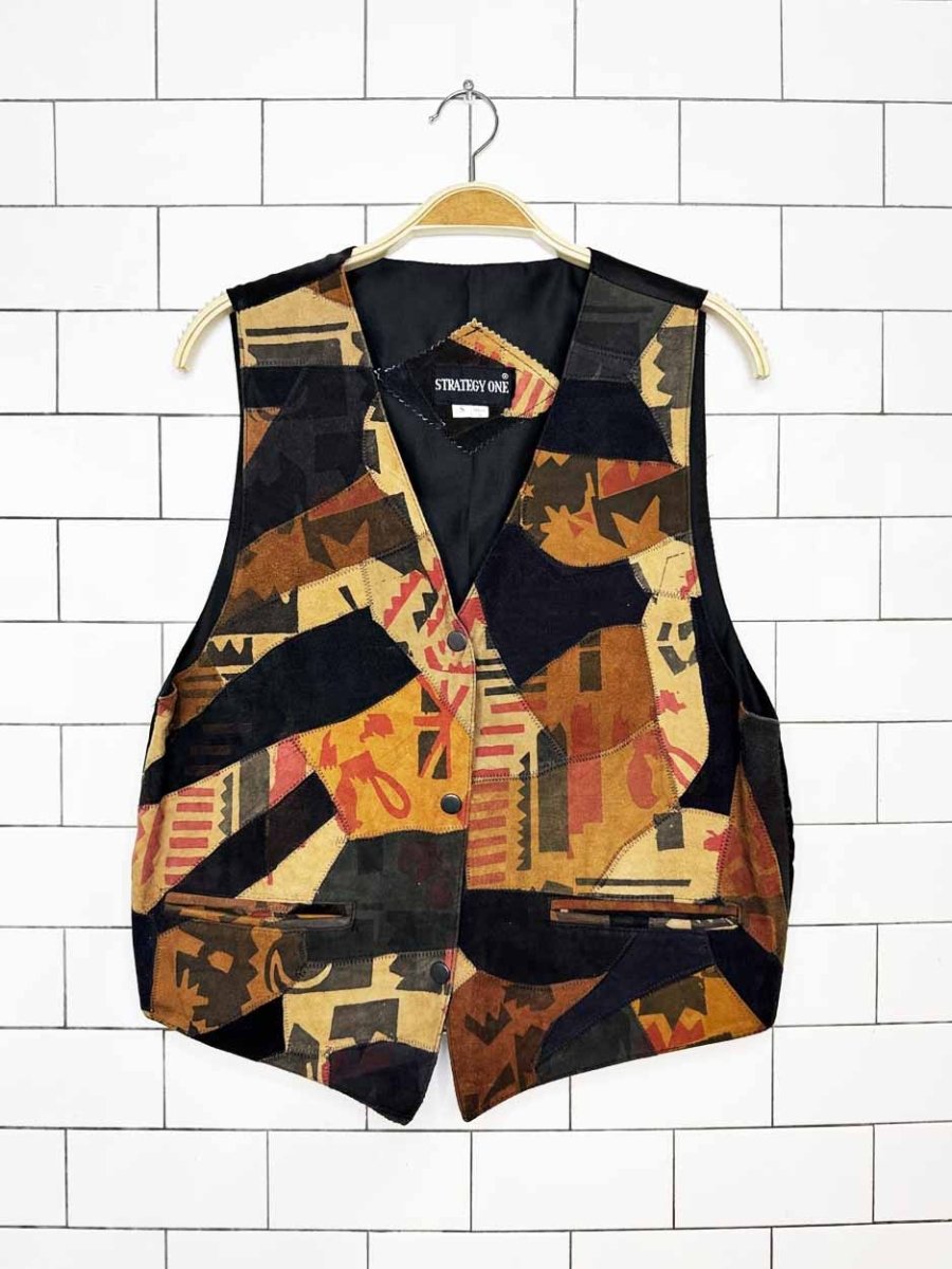 vintage strategy one lamb suede patchwork vest | made in India - good market thrift store