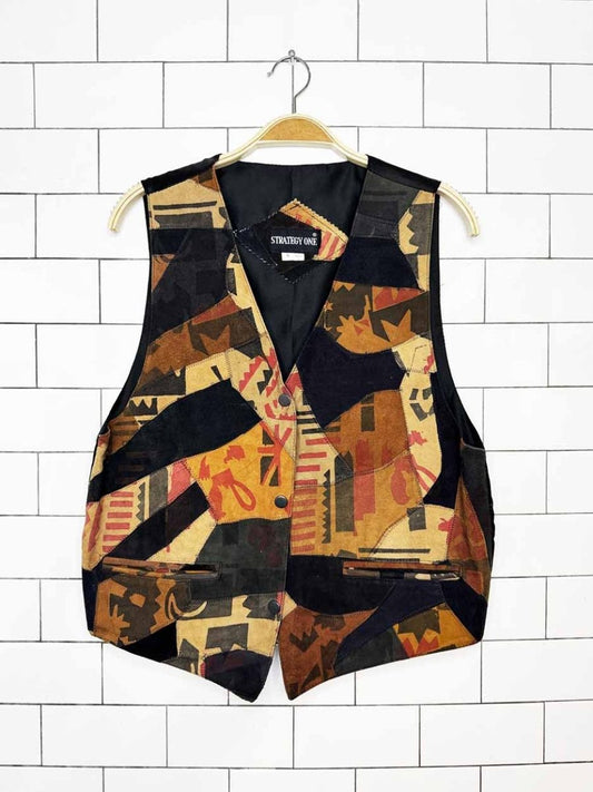 vintage strategy one lamb suede patchwork vest | made in India - good market thrift store