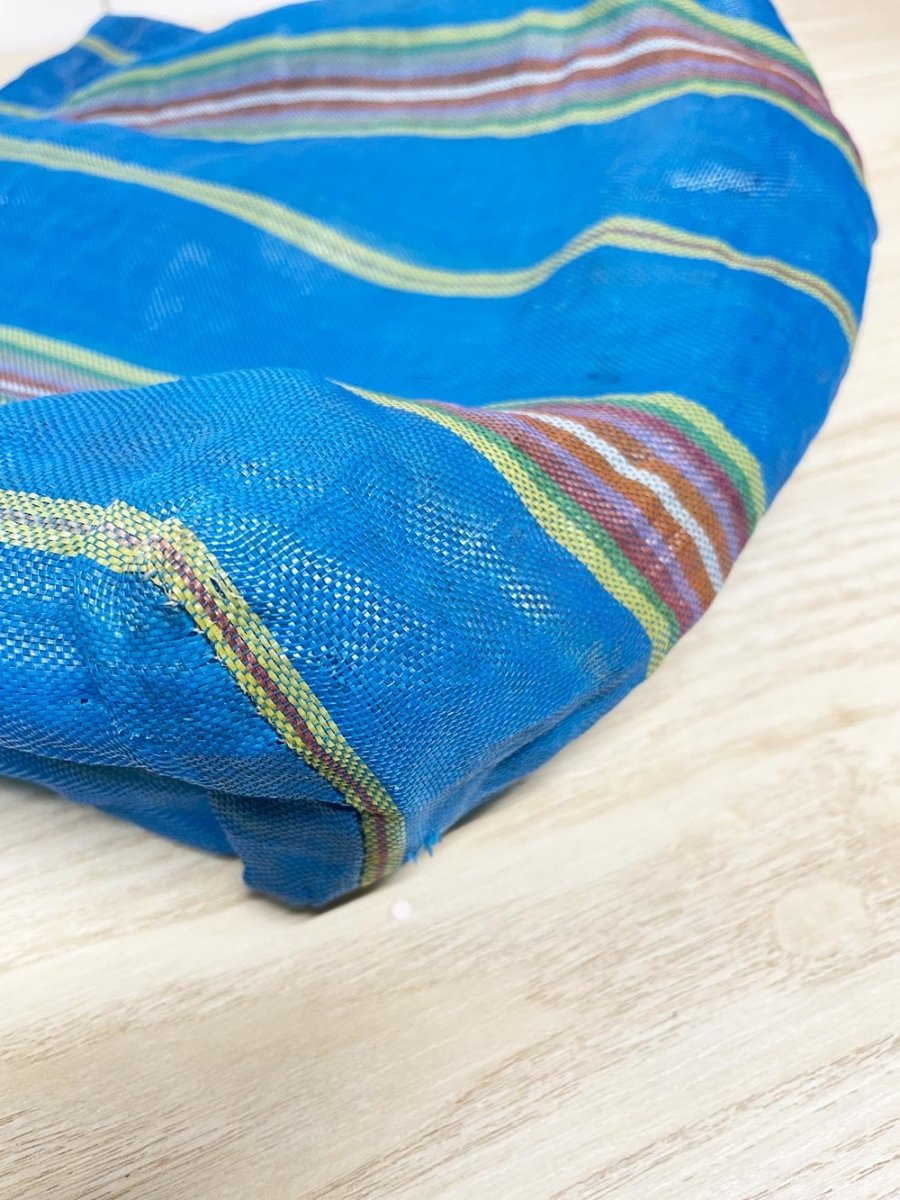 vintage striped beach tote with metal handles - good market thrift store