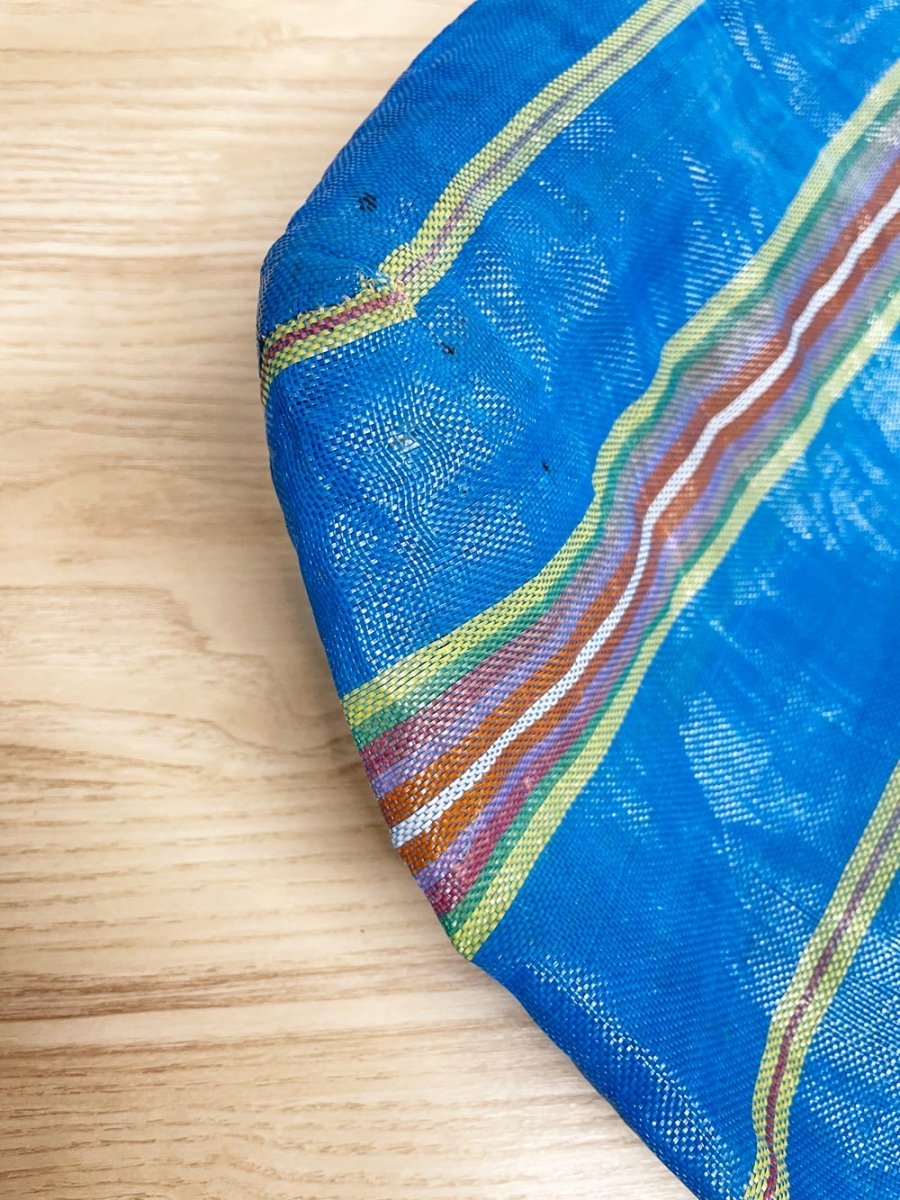 vintage striped beach tote with metal handles - good market thrift store