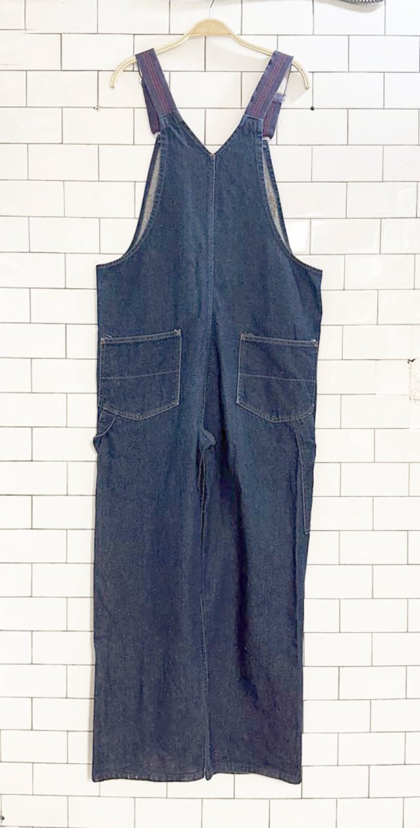 vintage striped strap denim overalls | two - way zipper - good market thrift store