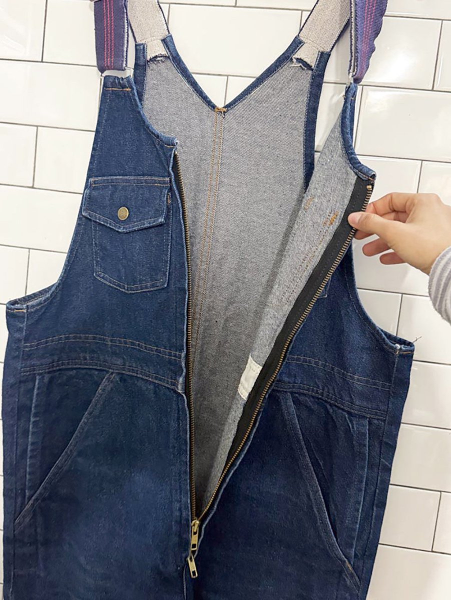 vintage striped strap denim overalls | two - way zipper - good market thrift store