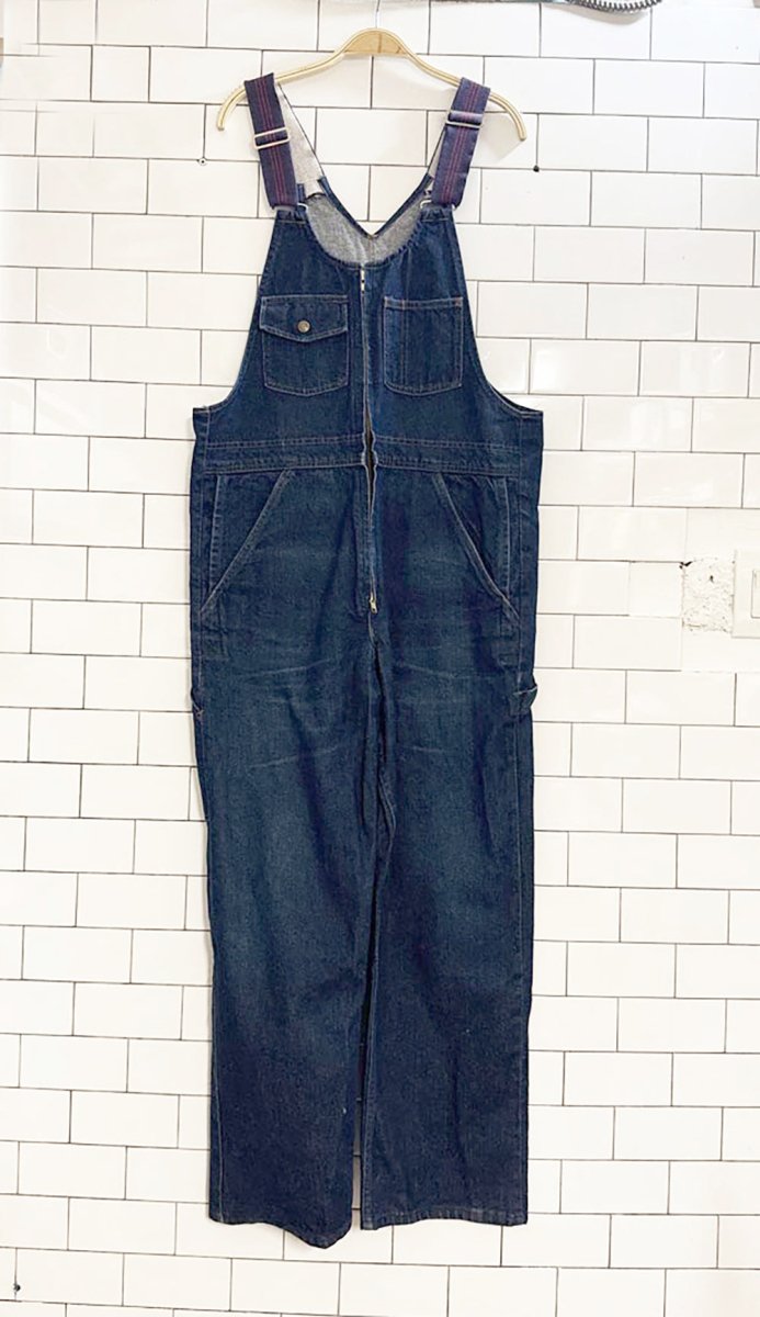 vintage striped strap denim overalls | two - way zipper - good market thrift store