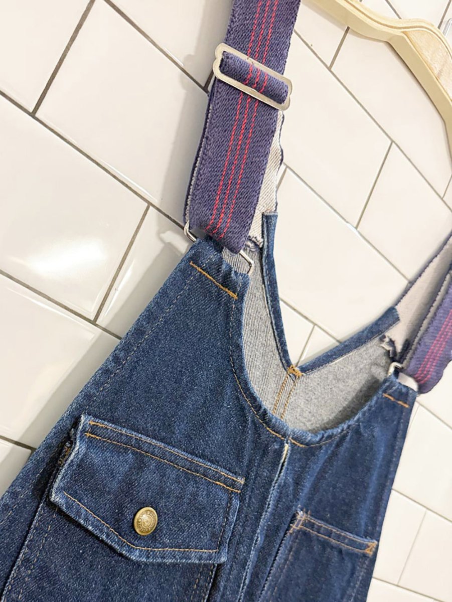 vintage striped strap denim overalls | two - way zipper - good market thrift store