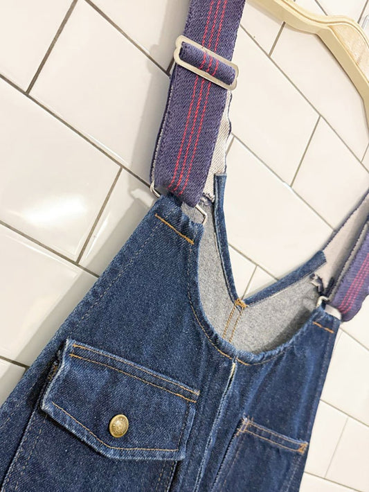 vintage striped strap denim overalls | two - way zipper - good market thrift store