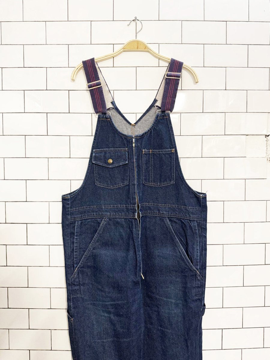 vintage striped strap denim overalls | two - way zipper - good market thrift store