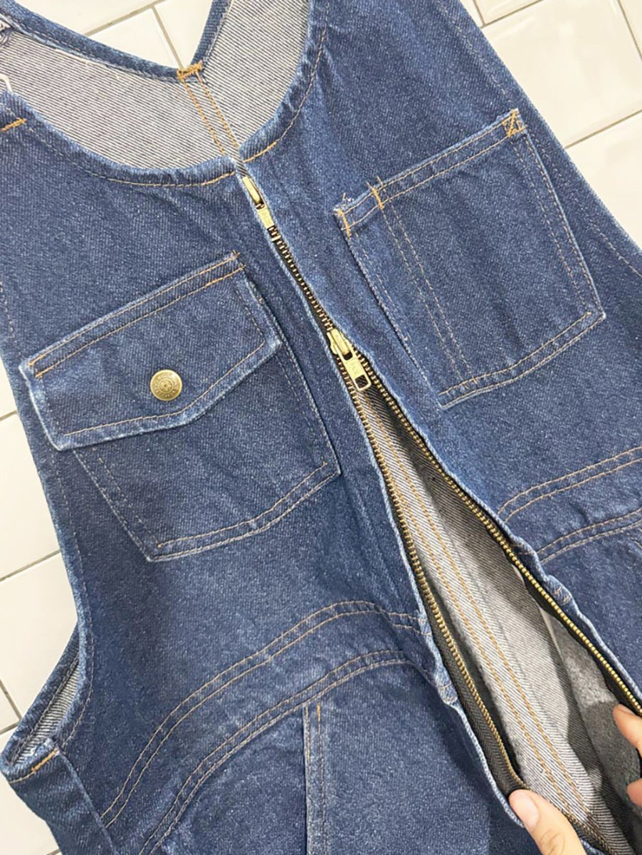 vintage striped strap denim overalls | two - way zipper - good market thrift store