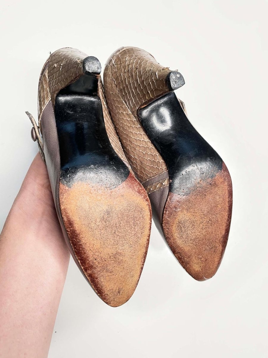 vintage stuart weitzman leather + snakeskin mary jane heels - good market thrift store