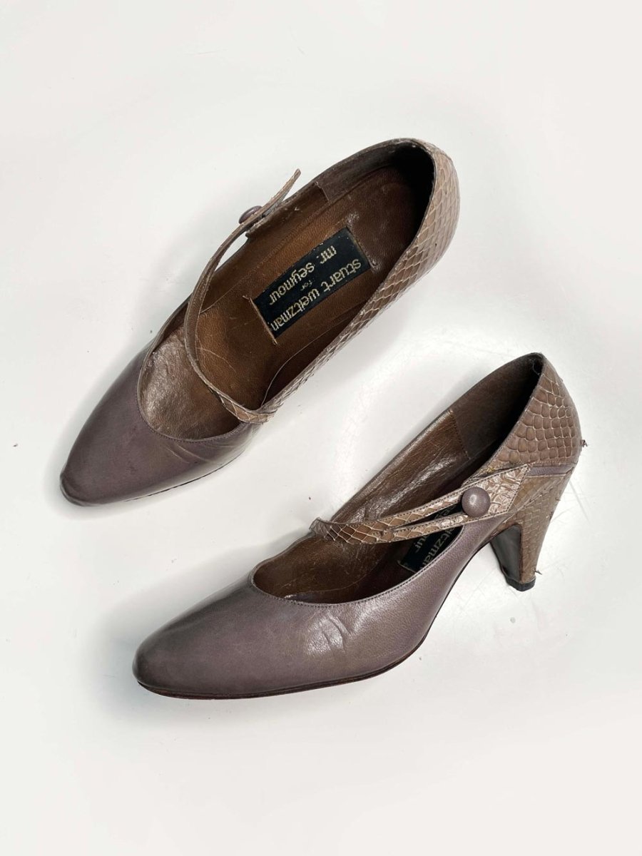 vintage stuart weitzman leather + snakeskin mary jane heels - good market thrift store