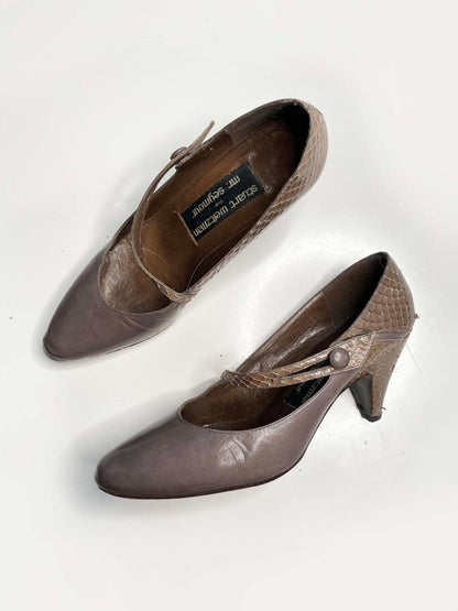 vintage stuart weitzman leather + snakeskin mary jane heels - good market thrift store