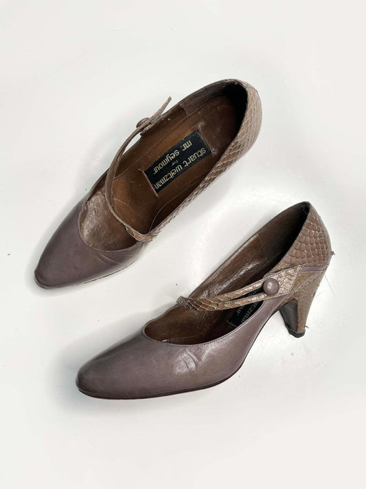 vintage stuart weitzman leather + snakeskin mary jane heels - good market thrift store