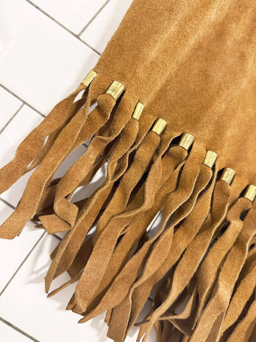 vintage suede fringe tie front western vest | leather - good market thrift store