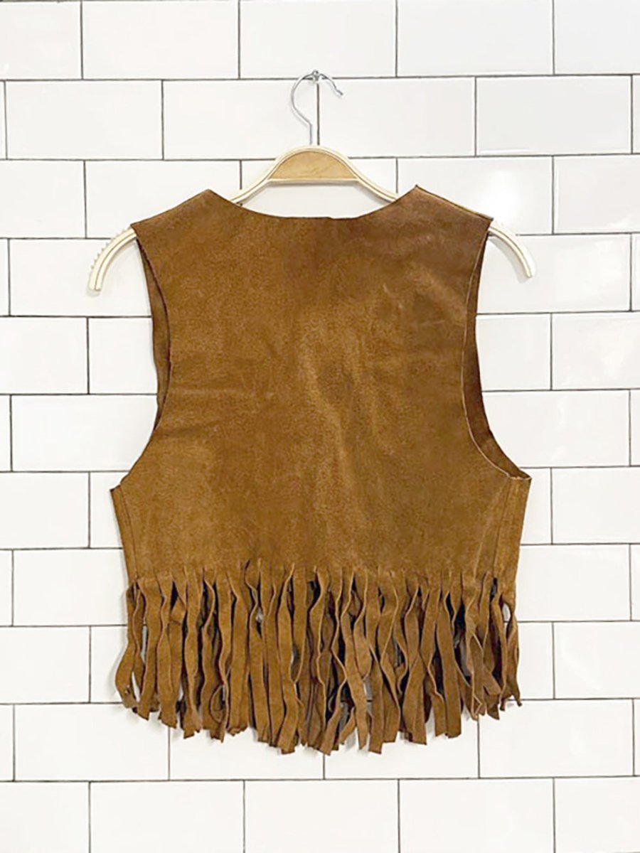 vintage suede fringe tie front western vest | leather - good market thrift store
