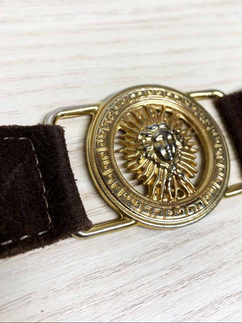 vintage suede gold lion head crest belt - good market thrift store