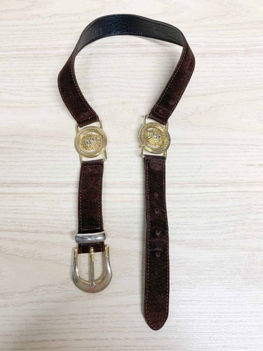 vintage suede gold lion head crest belt - good market thrift store