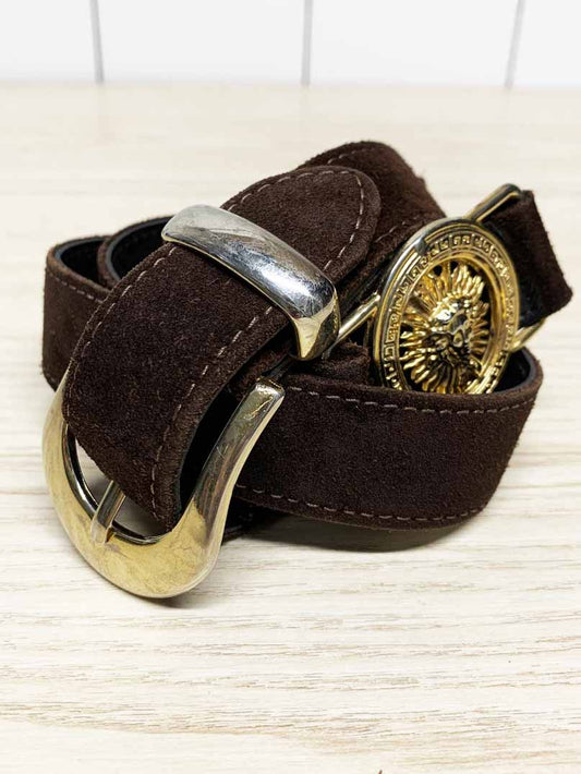 vintage suede gold lion head crest belt - good market thrift store