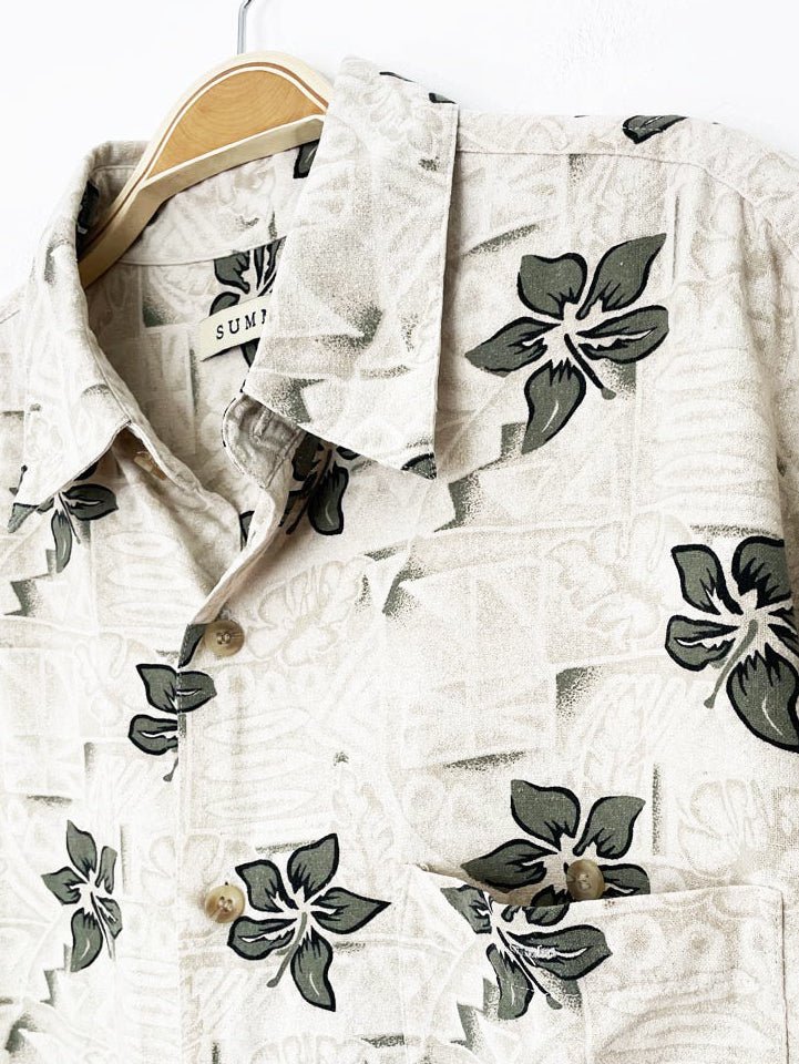 vintage summa 100% raw silk full button cabana shirt - good market thrift store