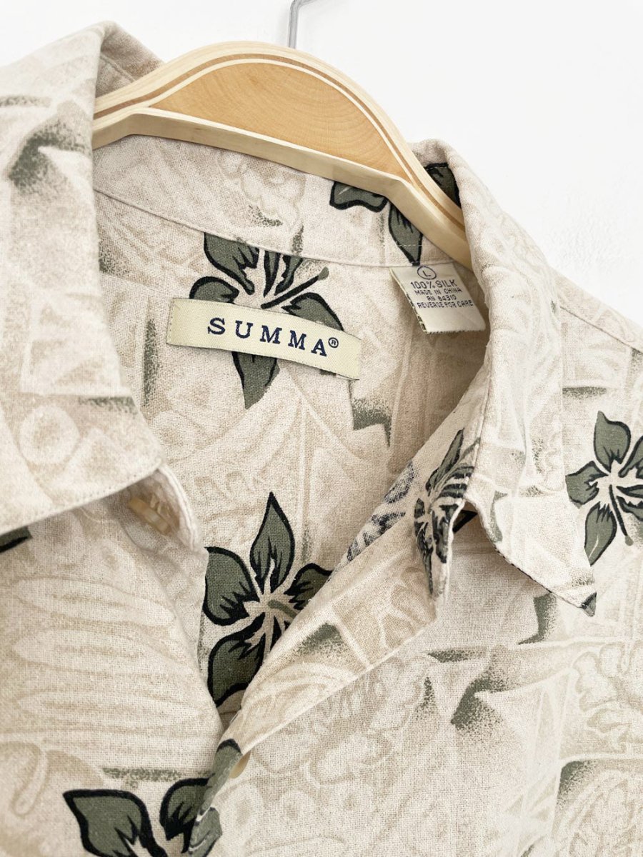 vintage summa 100% raw silk full button cabana shirt - good market thrift store