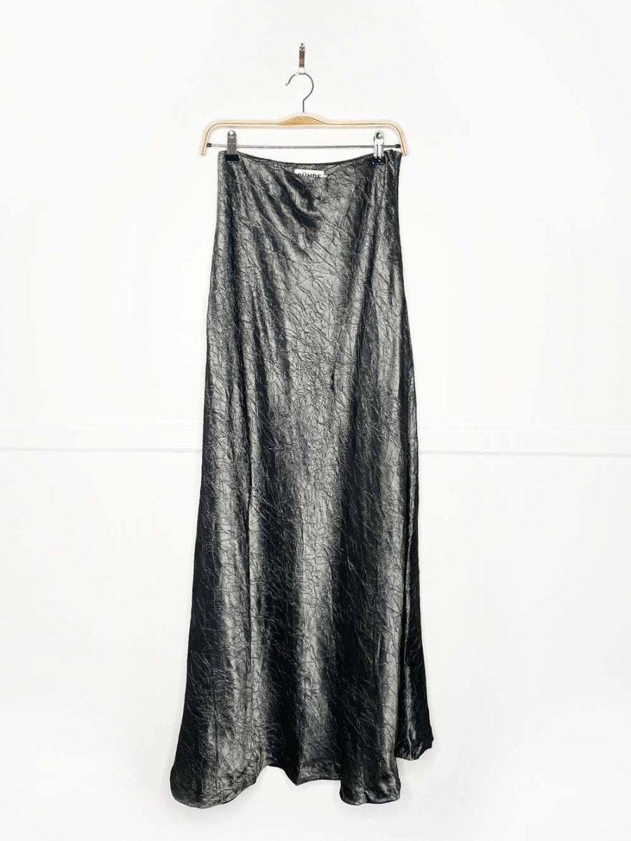 vintage sünde crinkle metallic maxi skirt | roland heizinger - good market thrift store