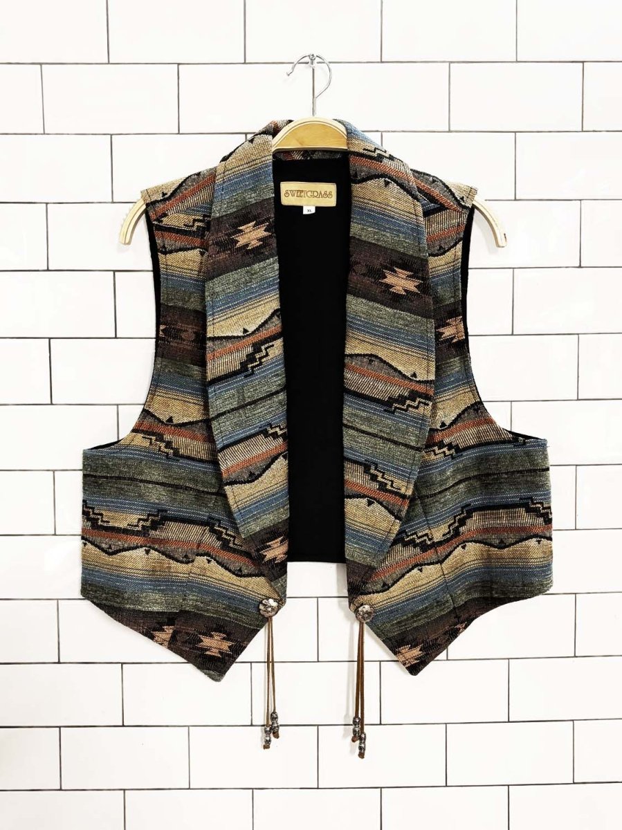 vintage sweetgrass concho western woven vest - good market thrift store