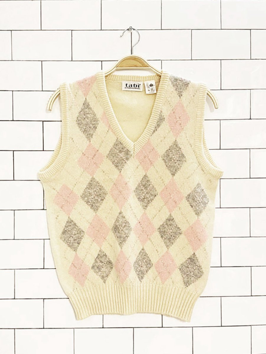 vintage tabi 100% wool argyle knit vest - good market thrift store