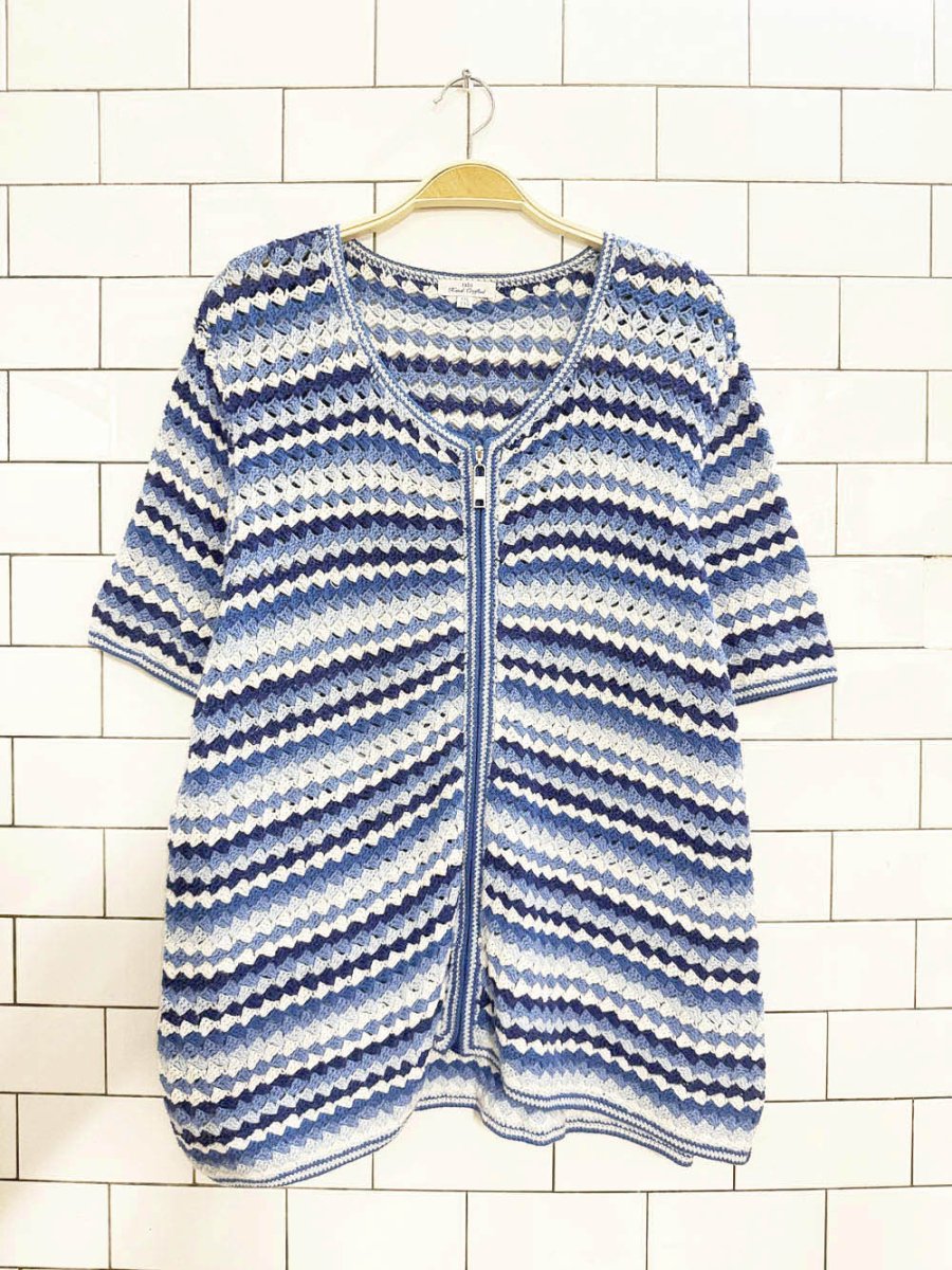 vintage tabi hand - crafted crochet full zip cardigan - good market thrift store