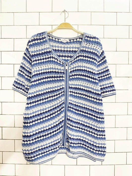 vintage tabi hand - crafted crochet full zip cardigan - good market thrift store