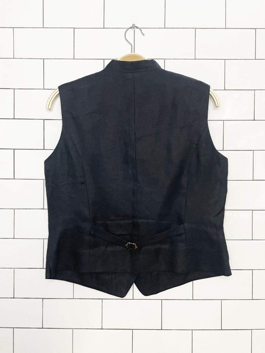 vintage talbots 100% linen mandarin collar fitted vest top - good market thrift store