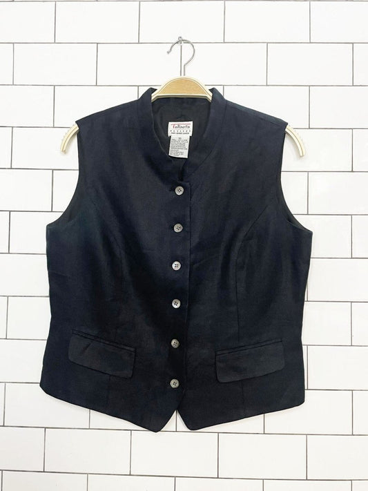 vintage talbots 100% linen mandarin collar fitted vest top - good market thrift store