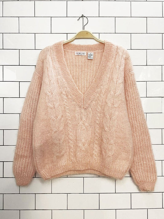 vintage talbots mohair-blend v-neck chunky cable knit sweater - good market thrift store
