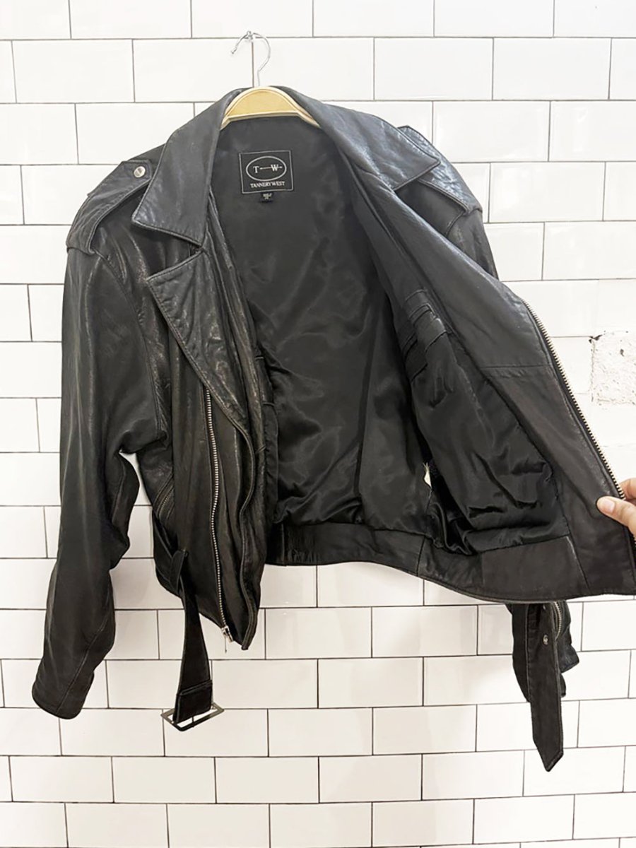 vintage tannery west soft leather belted biker jacket - good market thrift store