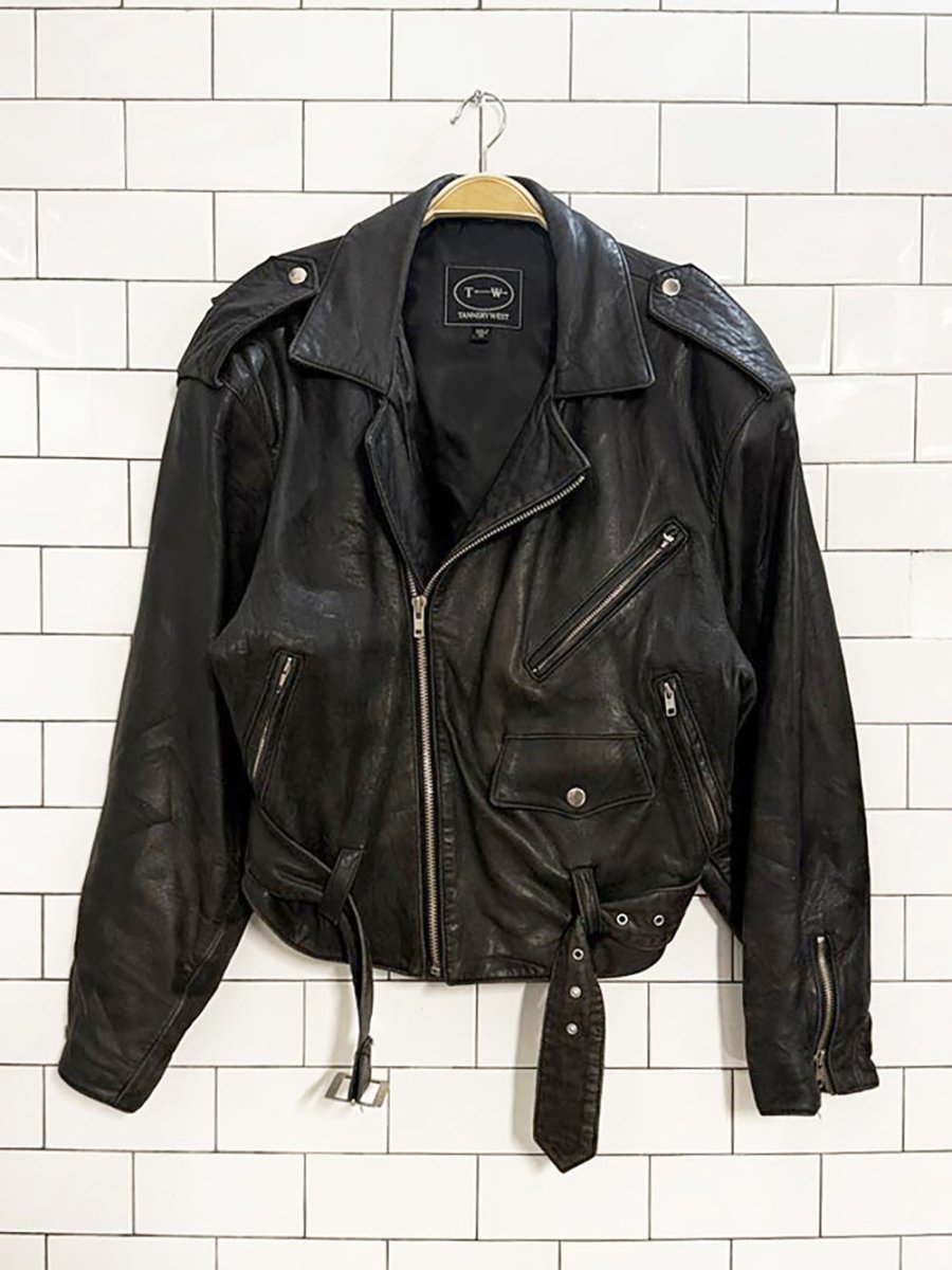 vintage tannery west soft leather belted biker jacket - good market thrift store