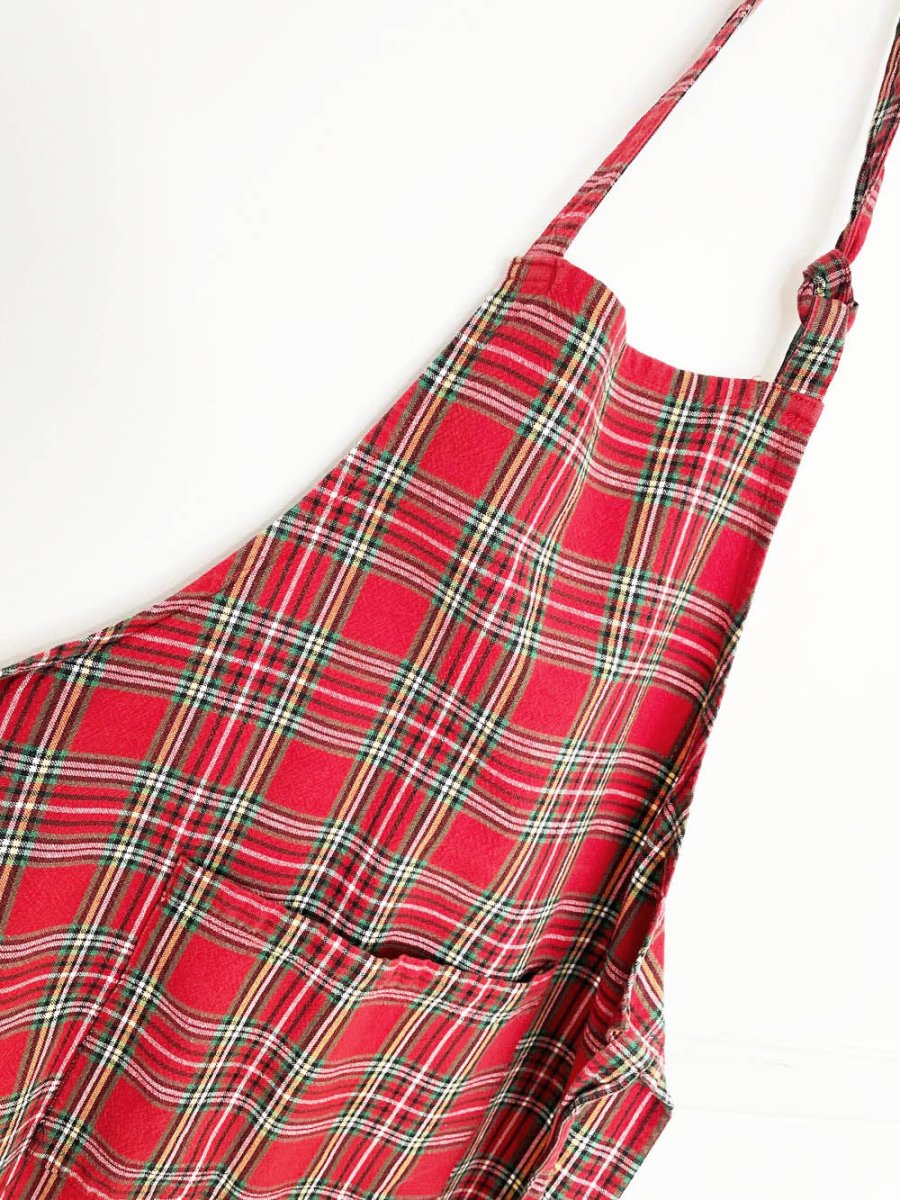 vintage tartan woven holiday apron - good market thrift store